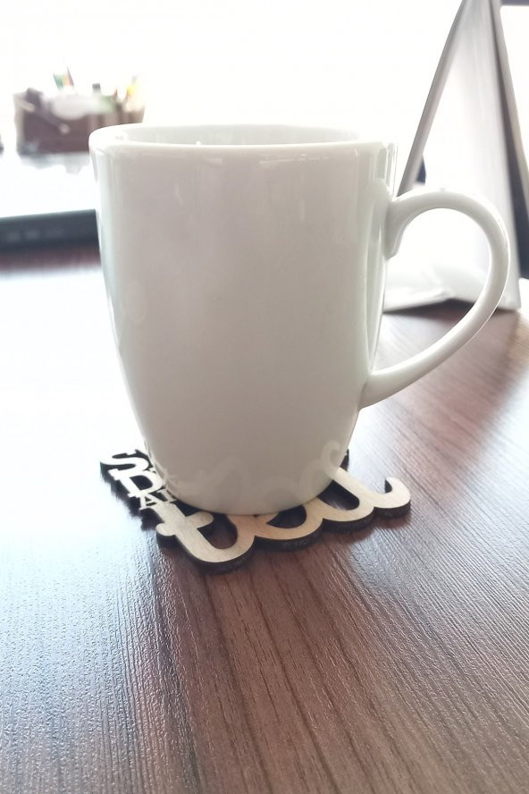 Desen Kesimli Ahşap Bardak Altlığı, Kahve Bardak Altlığı, Coffe Time -0138