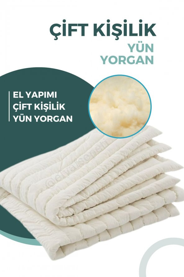 El Dikimi Çift Kişilik Merinos Kuzu Yününden Yün Yorgan 195x215 cm