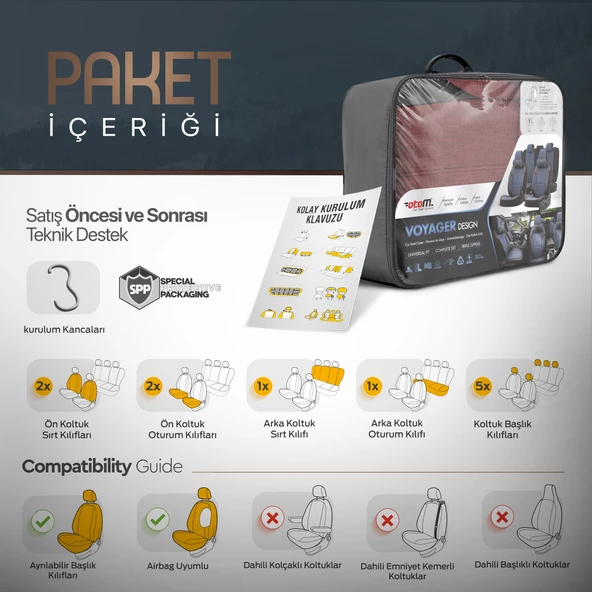 Otom Voyager Series Universal Oto Koltuk Kılıfı  Kırmızı - 7