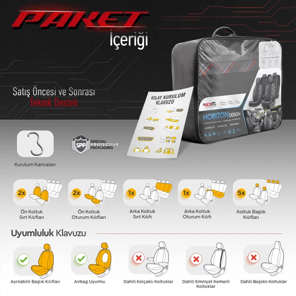 Otom Horizon Series Universal Oto Koltuk Kılıfı Kırmızı - 7