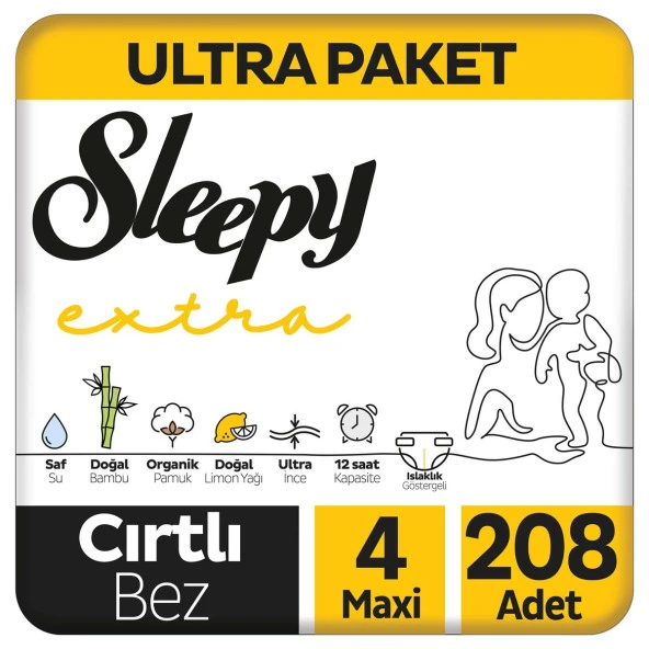 Sleepy Extra Günlük Aktivite Ultra Paket Bebek Bezi 4 Numara Maxi 208 Adet