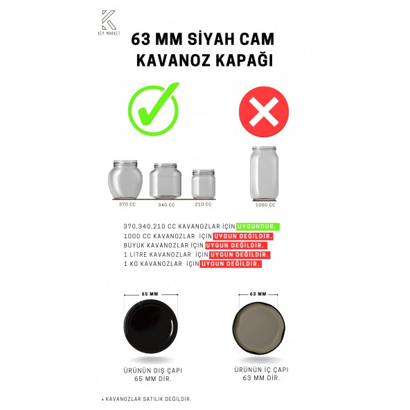 Twıst-Of 1000 li 63 mm Siyah Cam Kavanoz Kapağı
