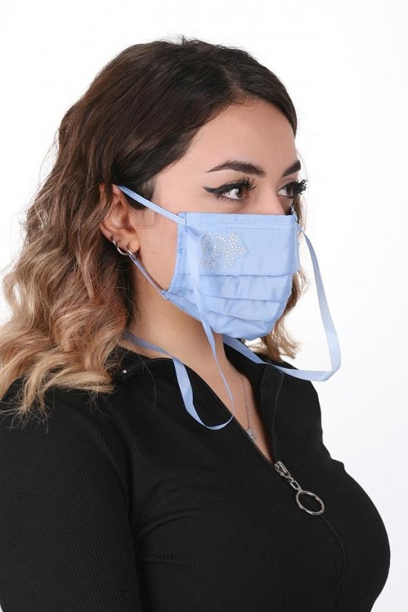 Gümüş İyonlu Boyundan Askılı Yıkanabilir Taşlı Maske K-5