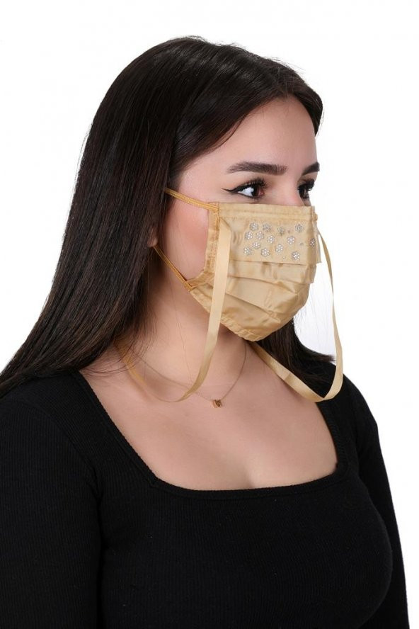 Gümüş İyonlu Boyundan Askılı Yıkanabilir Taşlı Maske T-2 - 2