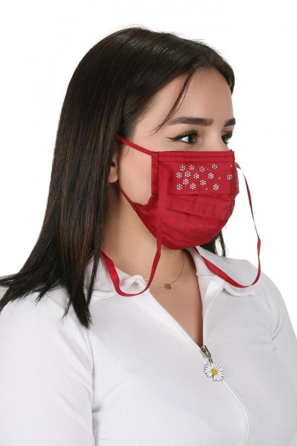 Gümüş İyonlu Boyundan Askılı Yıkanabilir Taşlı Maske T-2 - 3