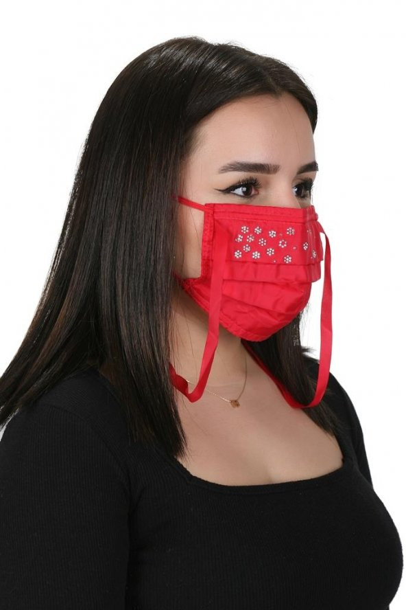 Gümüş İyonlu Boyundan Askılı Yıkanabilir Taşlı Maske T-2 - 4