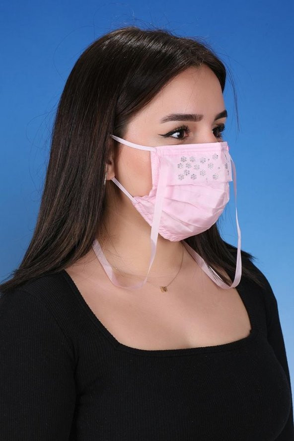 Gümüş İyonlu Boyundan Askılı Yıkanabilir Taşlı Maske T-2 - 5