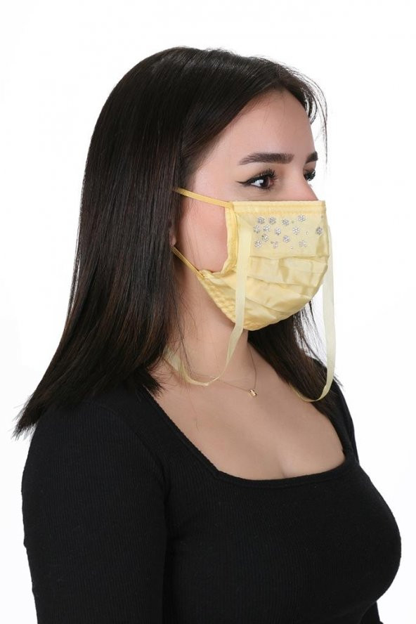 Gümüş İyonlu Boyundan Askılı Yıkanabilir Taşlı Maske T-2 - 6