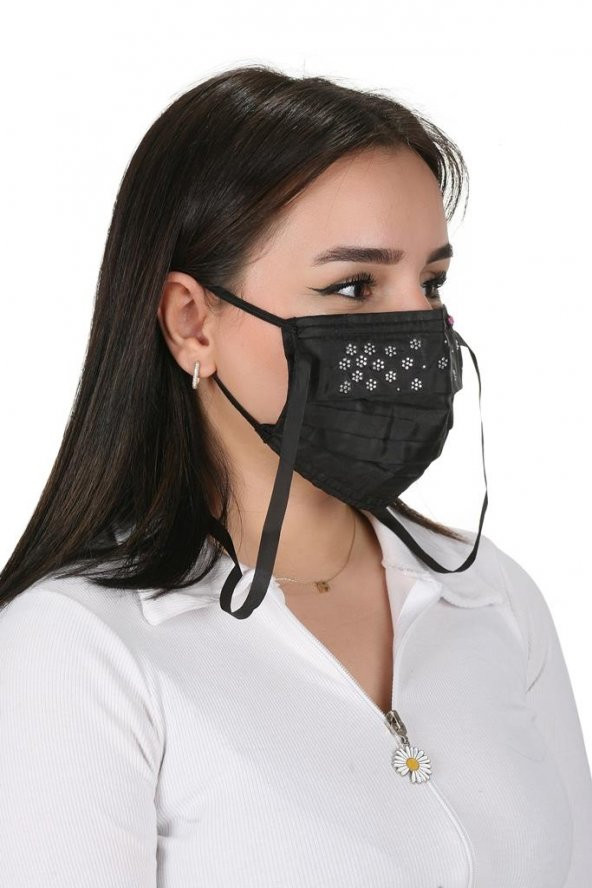 Gümüş İyonlu Boyundan Askılı Yıkanabilir Taşlı Maske T-2 - 7