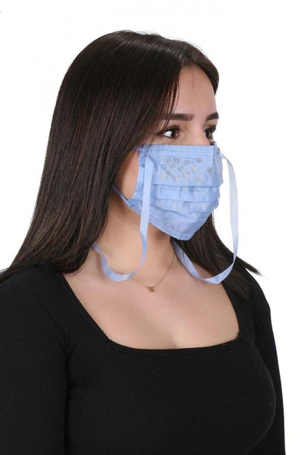 Gümüş İyonlu Boyundan Askılı Yıkanabilir Taşlı Maske T-2 - 9