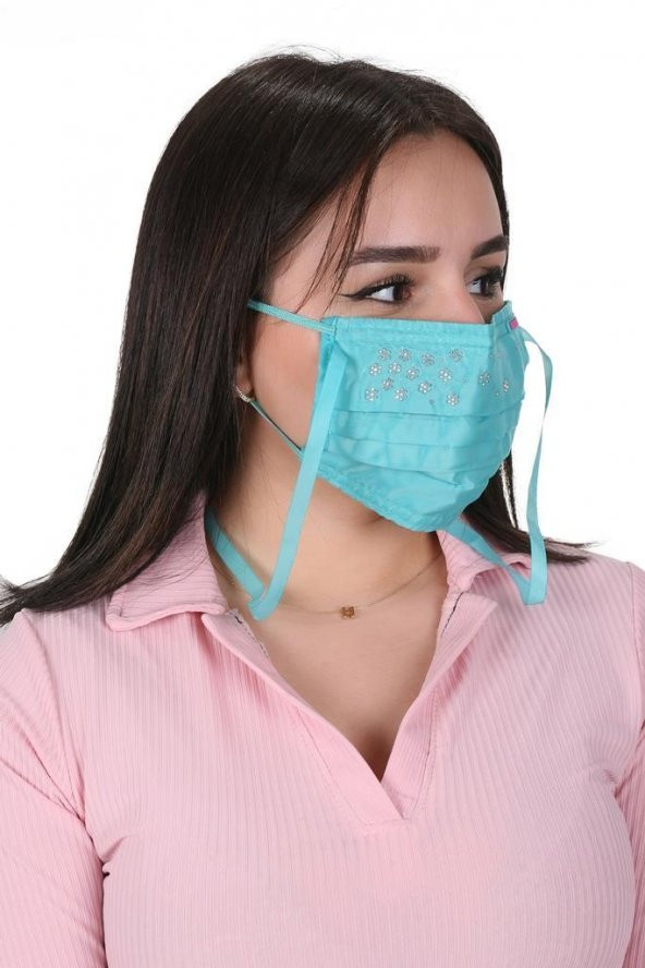 Gümüş İyonlu Boyundan Askılı Yıkanabilir Taşlı Maske T-2 - 10