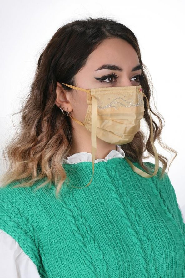 Gümüş İyonlu Boyundan Askılı Yıkanabilir Taşlı Maske T-1