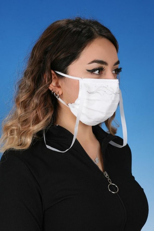 Gümüş İyonlu Boyundan Askılı Yıkanabilir Taşlı Maske T-1 - 2
