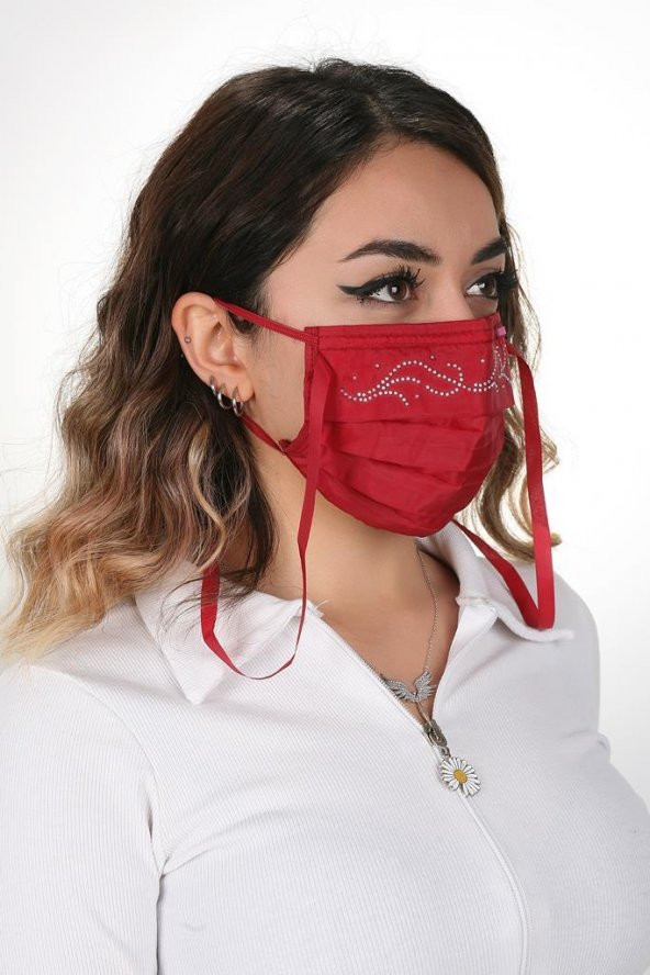 Gümüş İyonlu Boyundan Askılı Yıkanabilir Taşlı Maske T-1 - 3