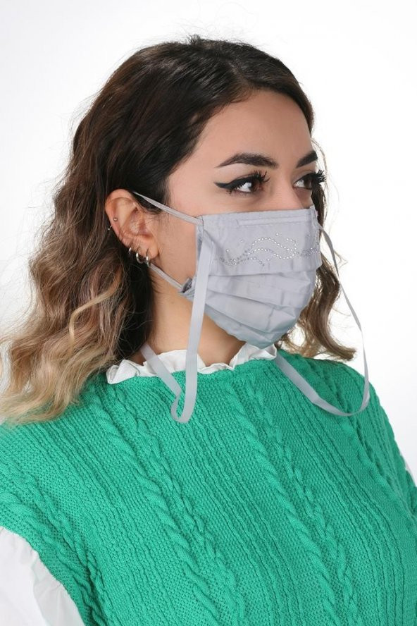 Gümüş İyonlu Boyundan Askılı Yıkanabilir Taşlı Maske T-1 - 4