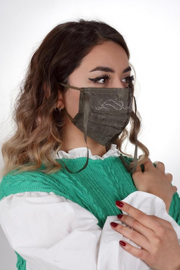 Gümüş İyonlu Boyundan Askılı Yıkanabilir Taşlı Maske T-1 - 5