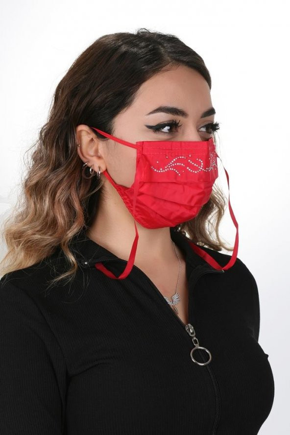 Gümüş İyonlu Boyundan Askılı Yıkanabilir Taşlı Maske T-1 - 6