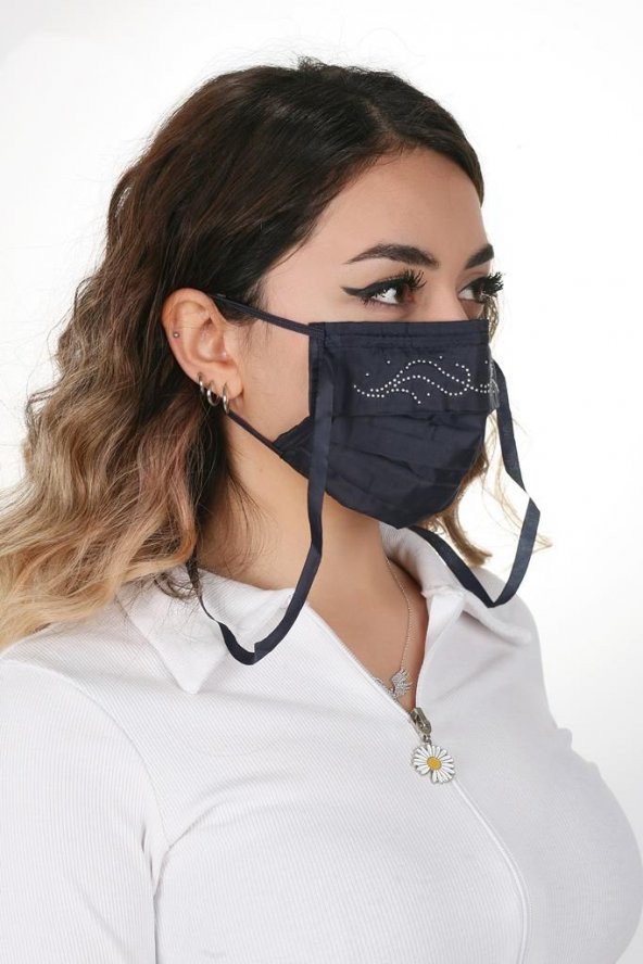 Gümüş İyonlu Boyundan Askılı Yıkanabilir Taşlı Maske T-1 - 7