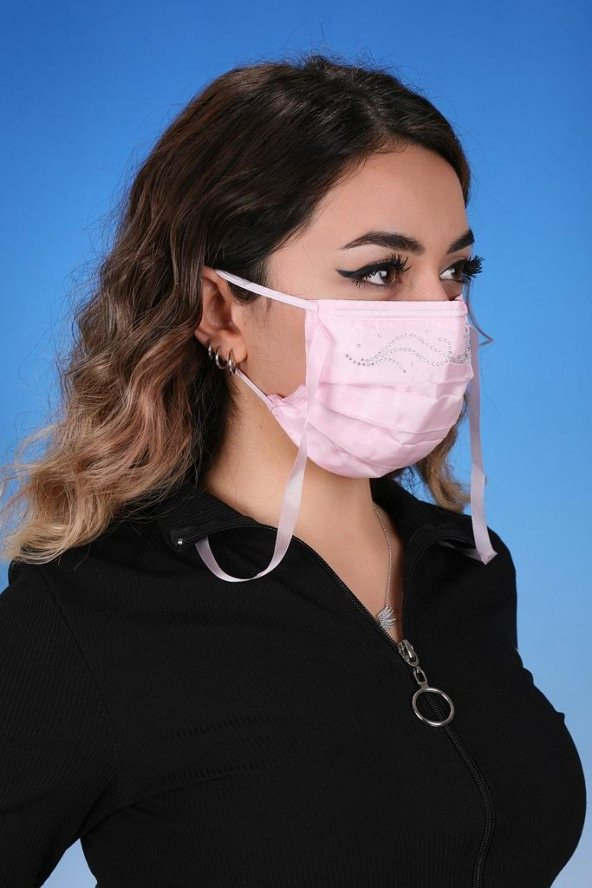 Gümüş İyonlu Boyundan Askılı Yıkanabilir Taşlı Maske T-1 - 8