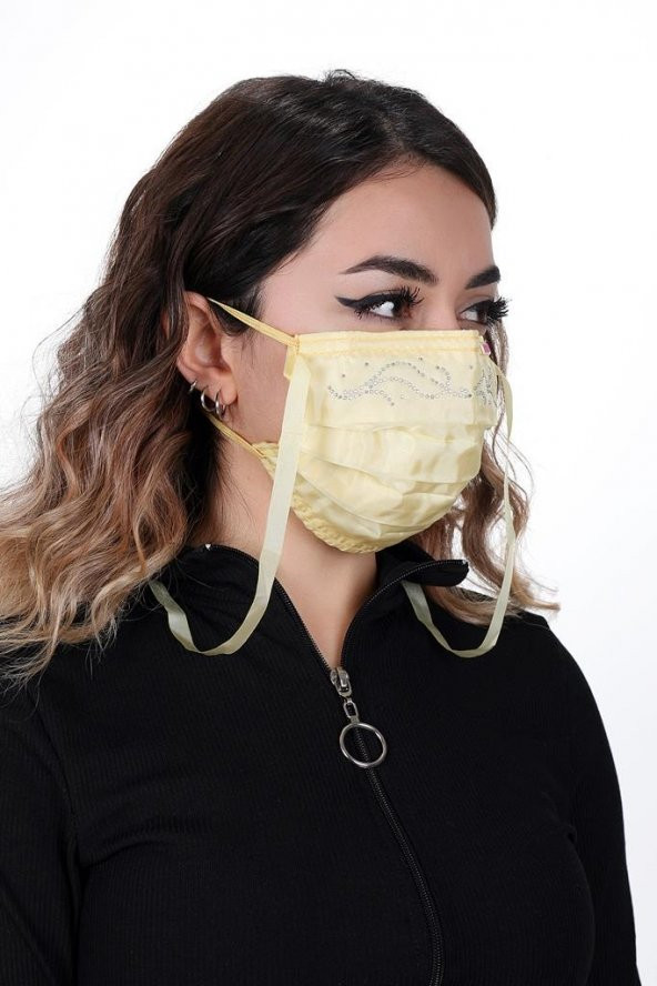 Gümüş İyonlu Boyundan Askılı Yıkanabilir Taşlı Maske T-1 - 9