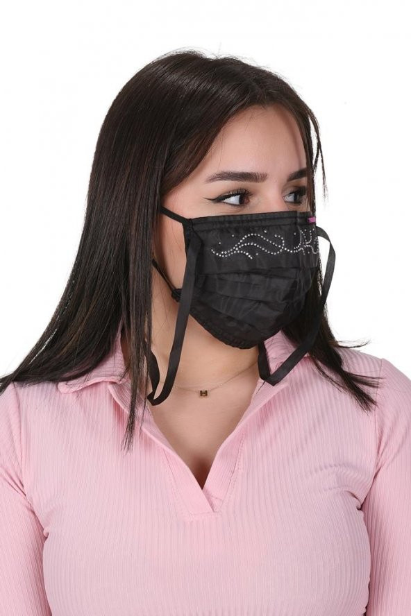 Gümüş İyonlu Boyundan Askılı Yıkanabilir Taşlı Maske T-1 - 10