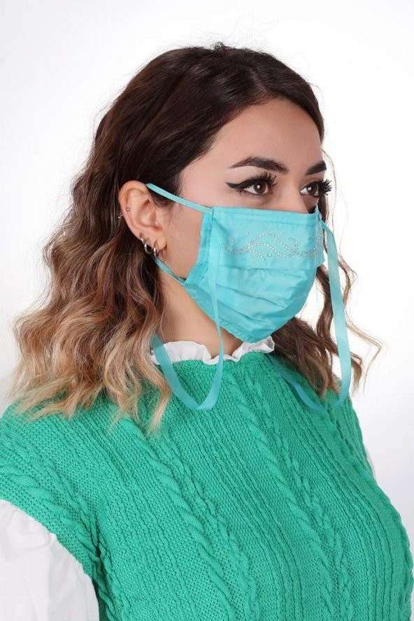 Gümüş İyonlu Boyundan Askılı Yıkanabilir Taşlı Maske T-1 - 11