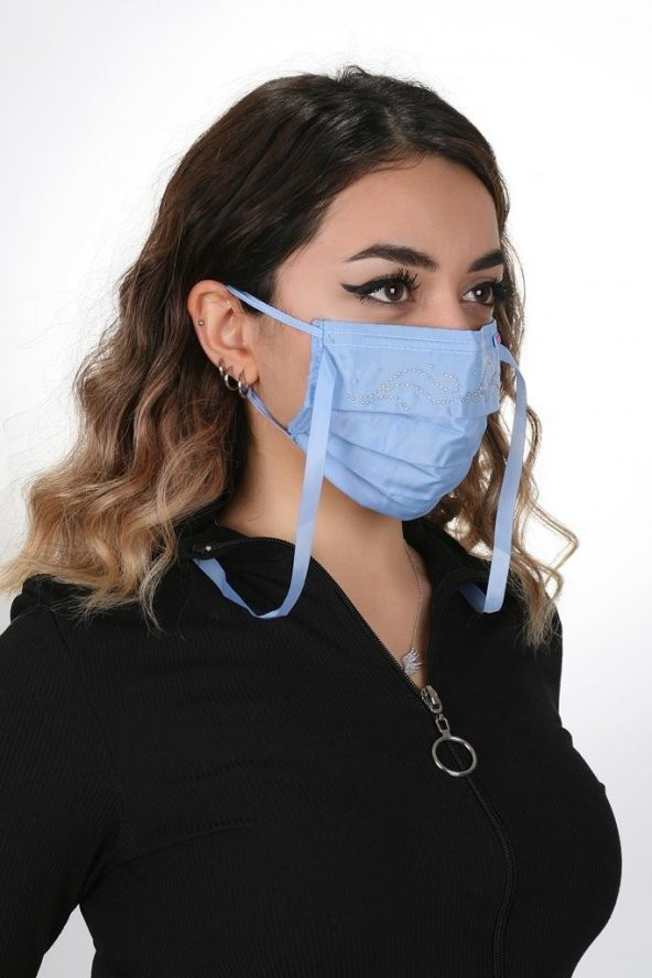 Gümüş İyonlu Boyundan Askılı Yıkanabilir Taşlı Maske T-1 - 12