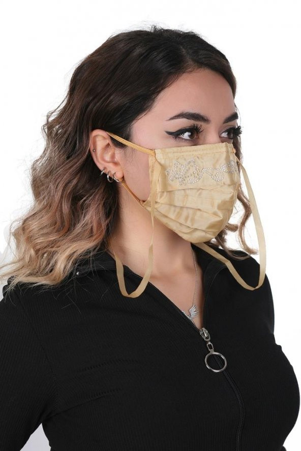 Gümüş İyonlu Boyundan Askılı Yıkanabilir Taşlı Maske T-5