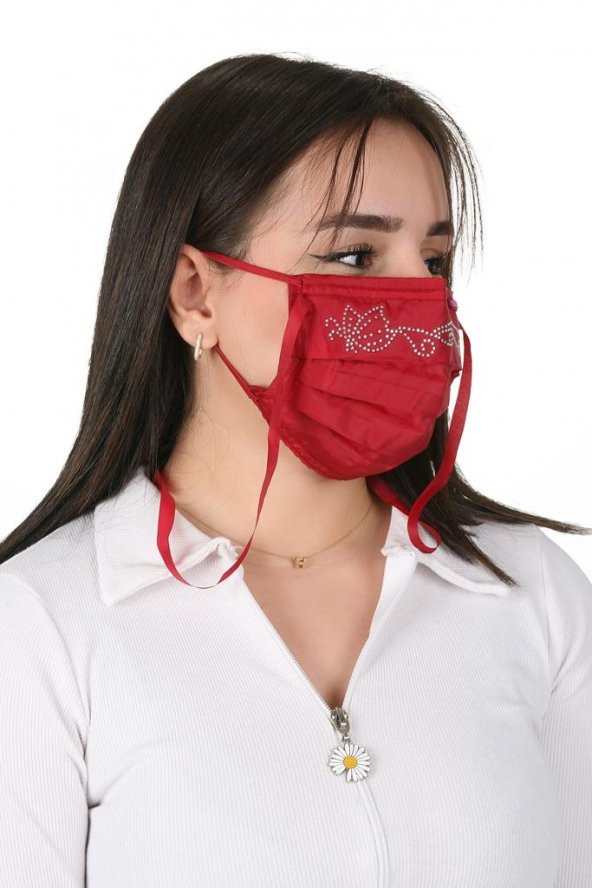 Gümüş İyonlu Boyundan Askılı Yıkanabilir Taşlı Maske T-5 - 3