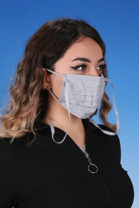 Gümüş İyonlu Boyundan Askılı Yıkanabilir Taşlı Maske T-5 - 4