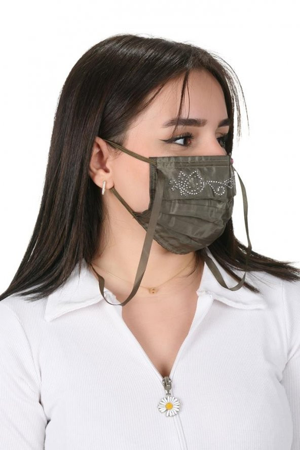 Gümüş İyonlu Boyundan Askılı Yıkanabilir Taşlı Maske T-5 - 5