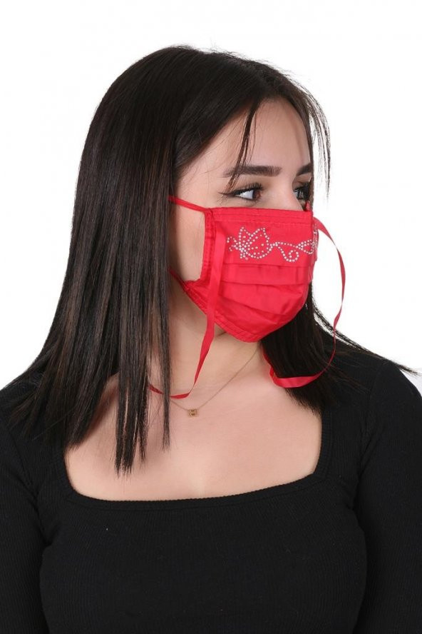 Gümüş İyonlu Boyundan Askılı Yıkanabilir Taşlı Maske T-5 - 6