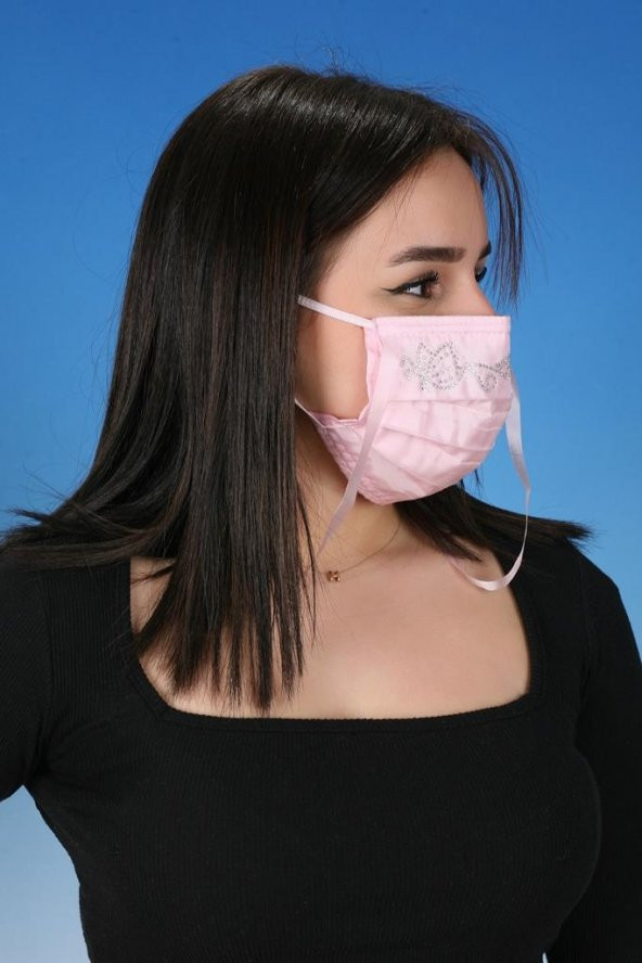 Gümüş İyonlu Boyundan Askılı Yıkanabilir Taşlı Maske T-5 - 8