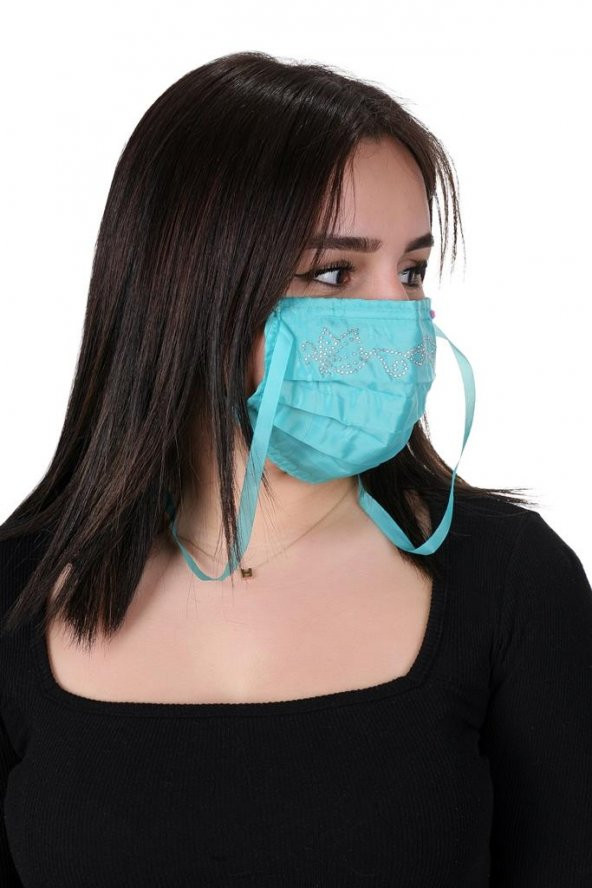 Gümüş İyonlu Boyundan Askılı Yıkanabilir Taşlı Maske T-5 - 9