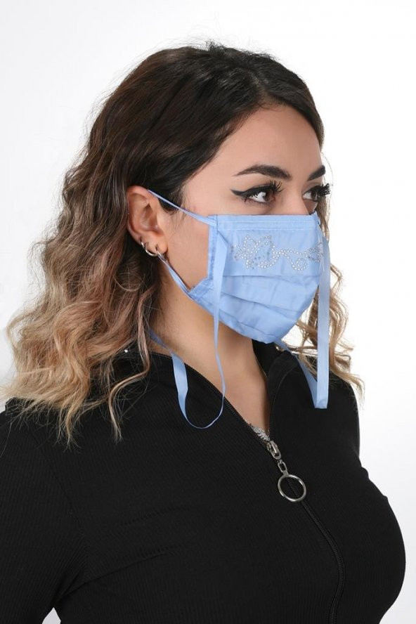 Gümüş İyonlu Boyundan Askılı Yıkanabilir Taşlı Maske T-5 - 10