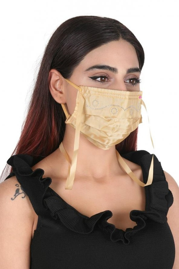 Gümüş İyonlu Boyundan Askılı Yıkanabilir Taşlı Maske T-3 - 2