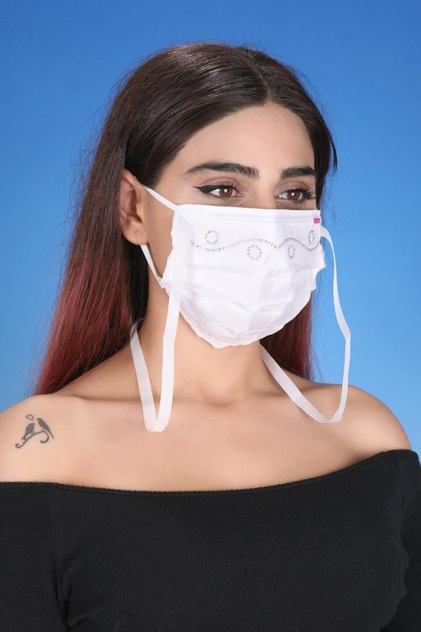Gümüş İyonlu Boyundan Askılı Yıkanabilir Taşlı Maske T-3 - 3