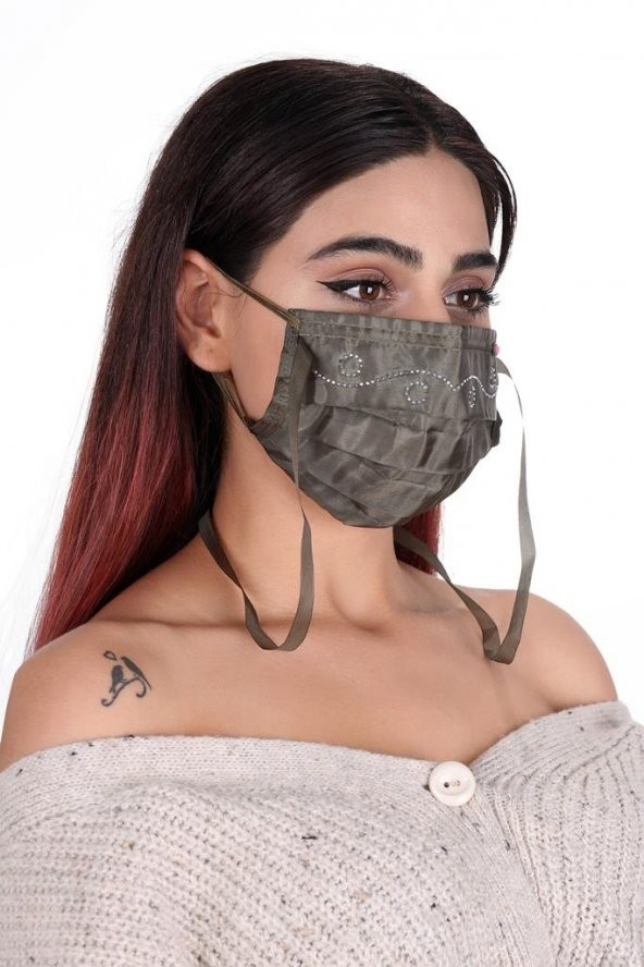 Gümüş İyonlu Boyundan Askılı Yıkanabilir Taşlı Maske T-3 - 6