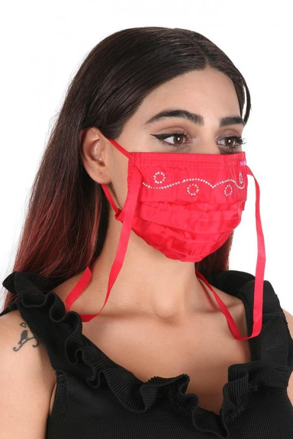 Gümüş İyonlu Boyundan Askılı Yıkanabilir Taşlı Maske T-3 - 7