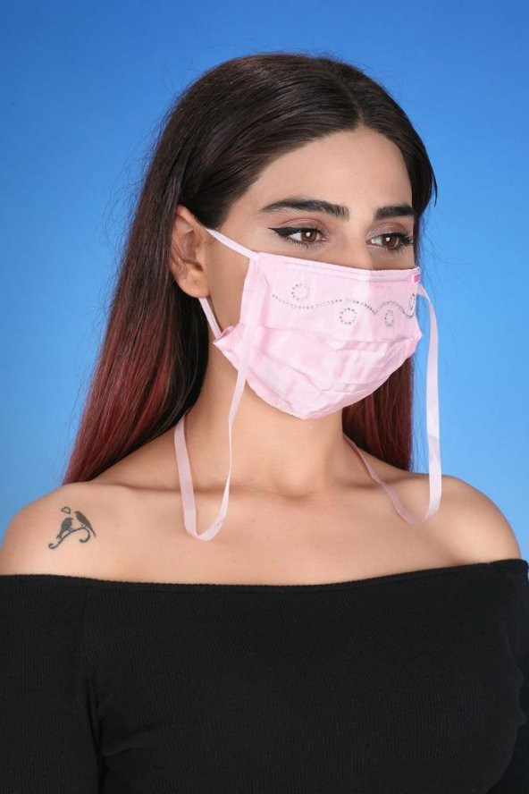 Gümüş İyonlu Boyundan Askılı Yıkanabilir Taşlı Maske T-3 - 8