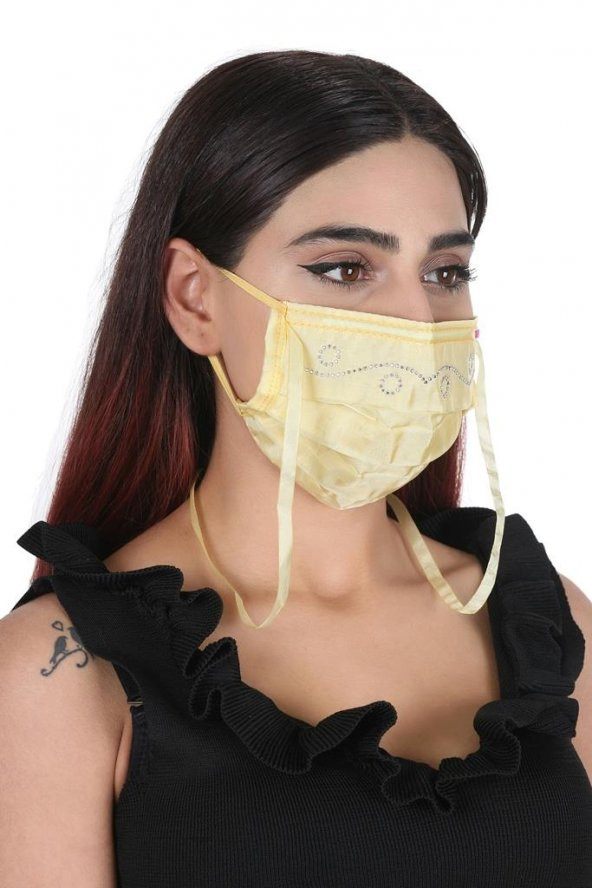 Gümüş İyonlu Boyundan Askılı Yıkanabilir Taşlı Maske T-3 - 9