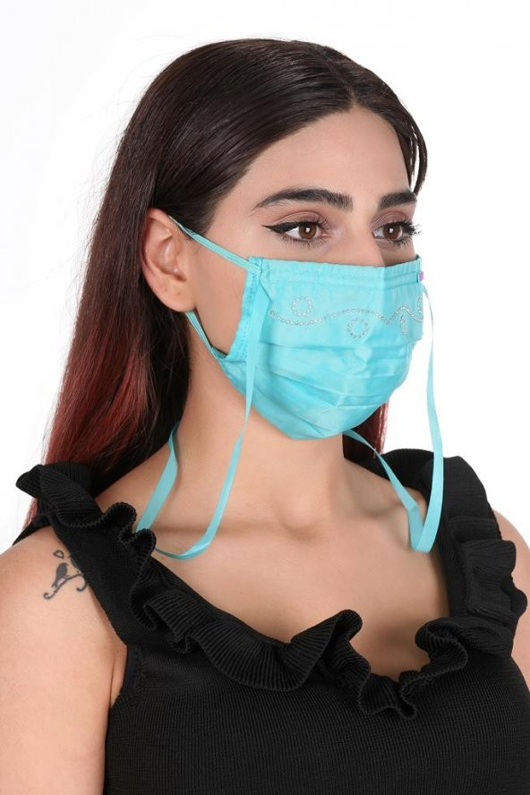 Gümüş İyonlu Boyundan Askılı Yıkanabilir Taşlı Maske T-3 - 10