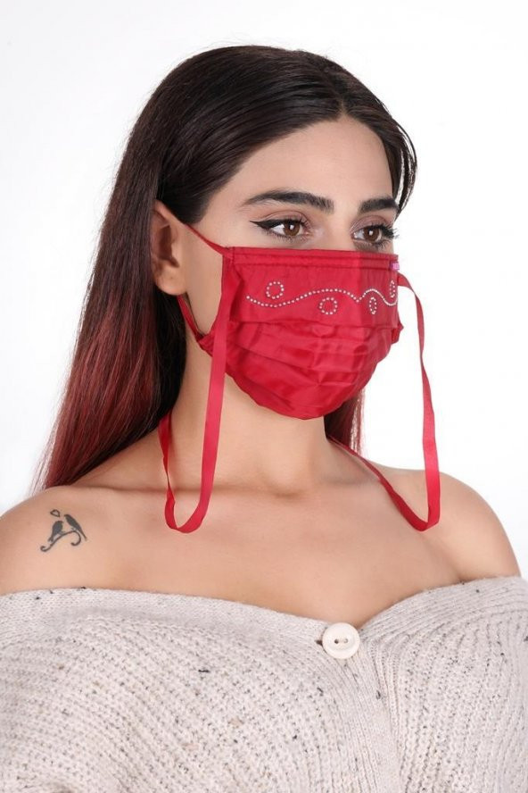 Gümüş İyonlu Boyundan Askılı Yıkanabilir Taşlı Maske T-3 - 12