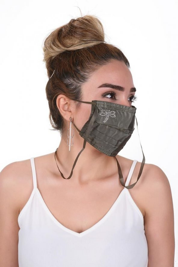 Gümüş İyonlu Boyundan Askılı Yıkanabilir Taşlı Maske K-3 - 5