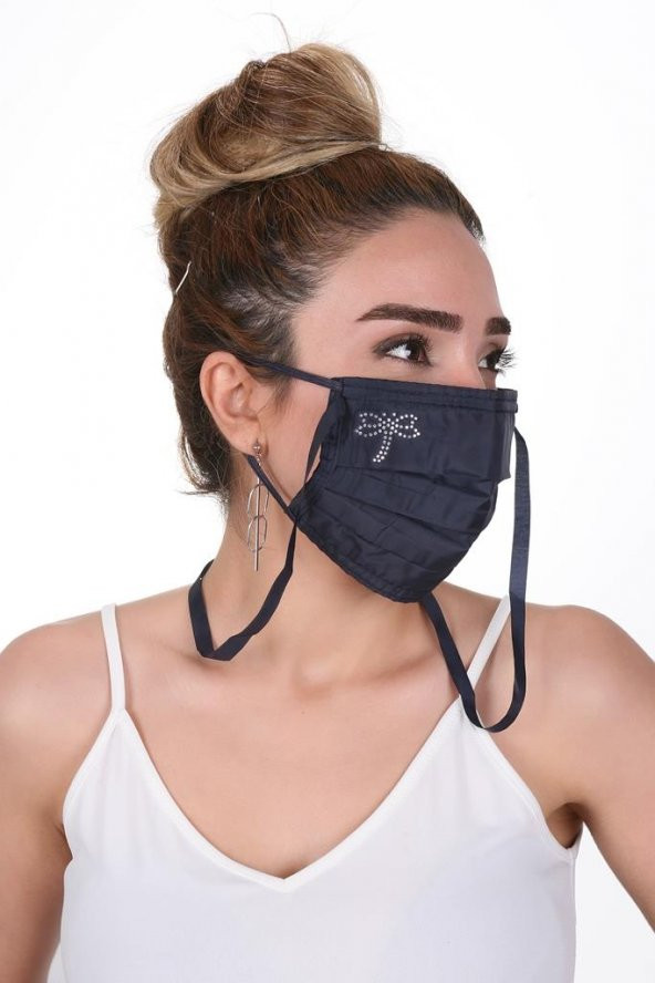 Gümüş İyonlu Boyundan Askılı Yıkanabilir Taşlı Maske K-3 - 7