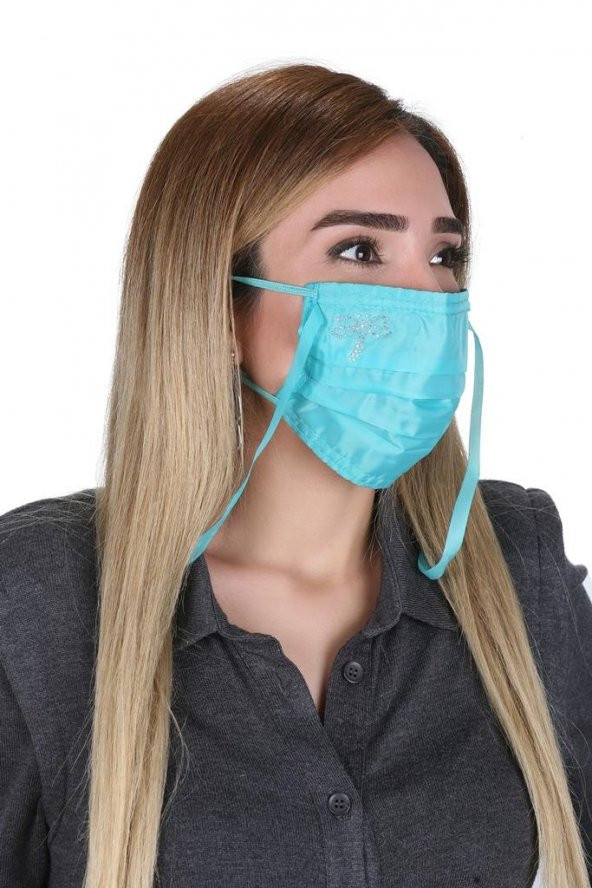 Gümüş İyonlu Boyundan Askılı Yıkanabilir Taşlı Maske K-3 - 10