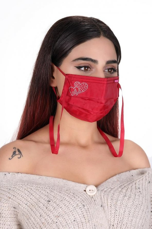 Gümüş İyonlu Boyundan Askılı Yıkanabilir Taşlı Maske K-2 - 3