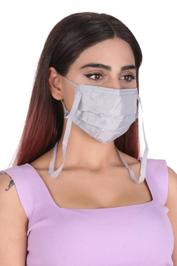 Gümüş İyonlu Boyundan Askılı Yıkanabilir Taşlı Maske K-2 - 4