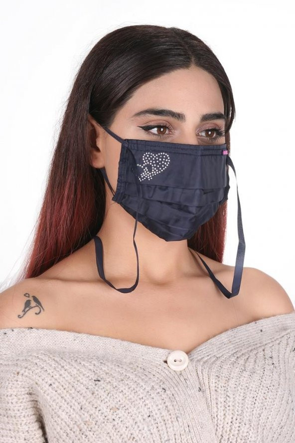 Gümüş İyonlu Boyundan Askılı Yıkanabilir Taşlı Maske K-2 - 7