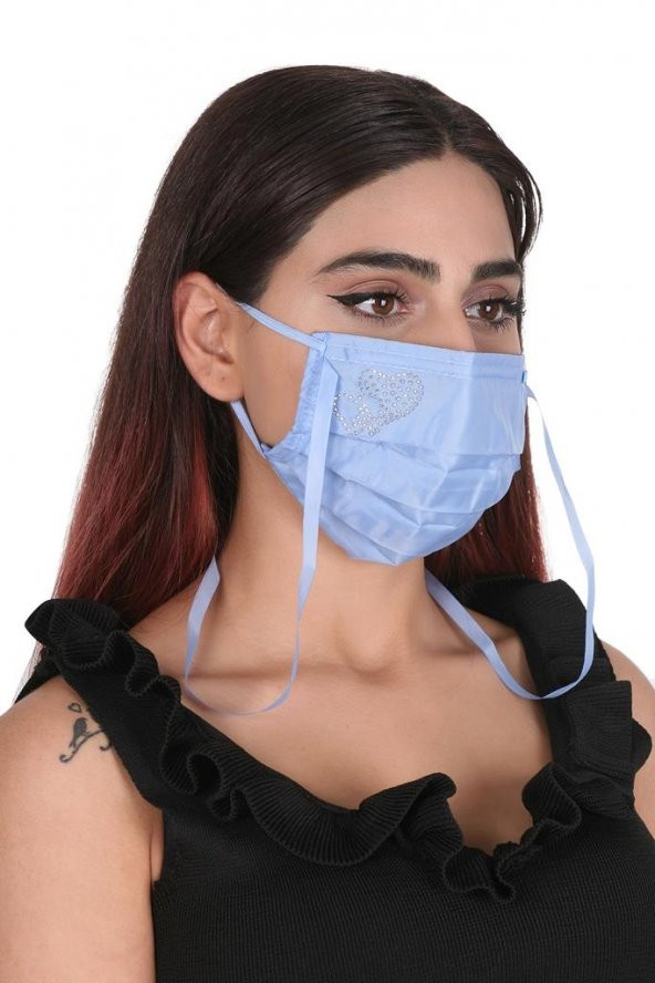 Gümüş İyonlu Boyundan Askılı Yıkanabilir Taşlı Maske K-2 - 11